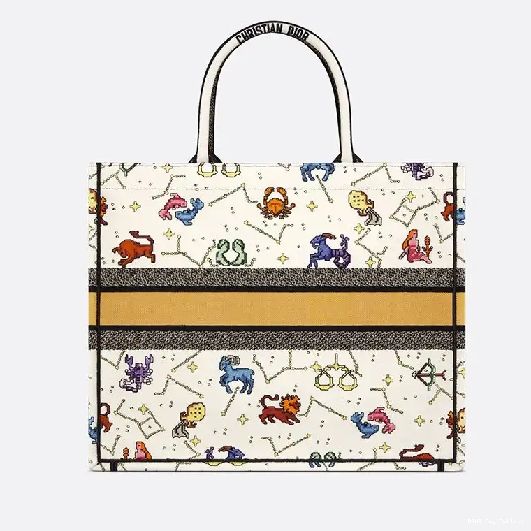 Affordable Hot Zodiac Pixel White Tote Book Motif Canvas Dior 0217