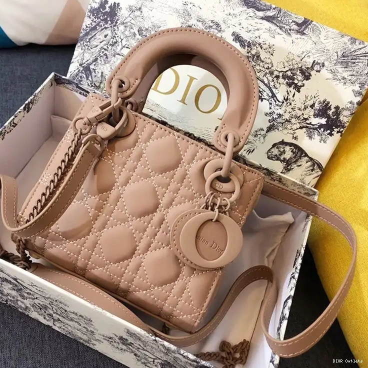 Affordable Hot Ultramatte Bag Mini Lady Calfskin Apricot Dior 0216