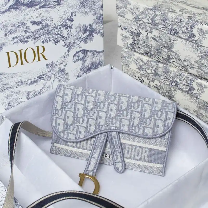 Affordable Hot Christian Dior Saddle Slim Pouch Oblique Motif Canvas White 0202