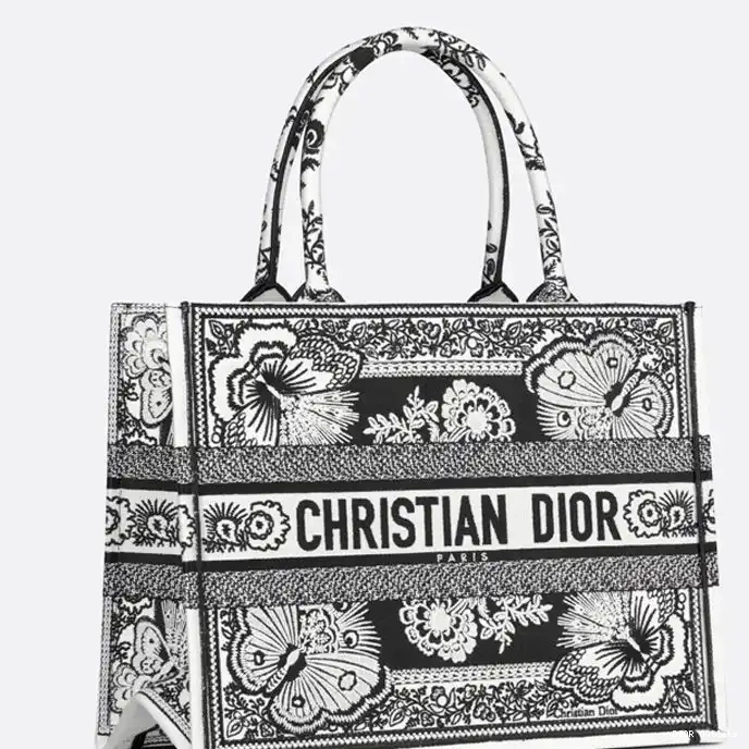 Cheap Hot Black Motif Canvas Dior Book Bandana Butterfly Tote 0216