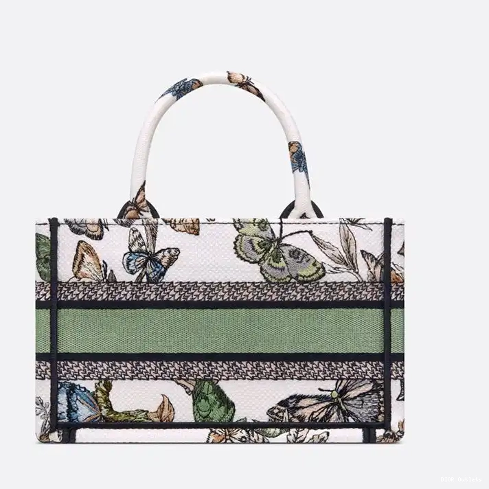 Affordable Hot Jouy Tote de Mini Book Mexico Dior Green Strap Motif with Canvas White Toile 0226