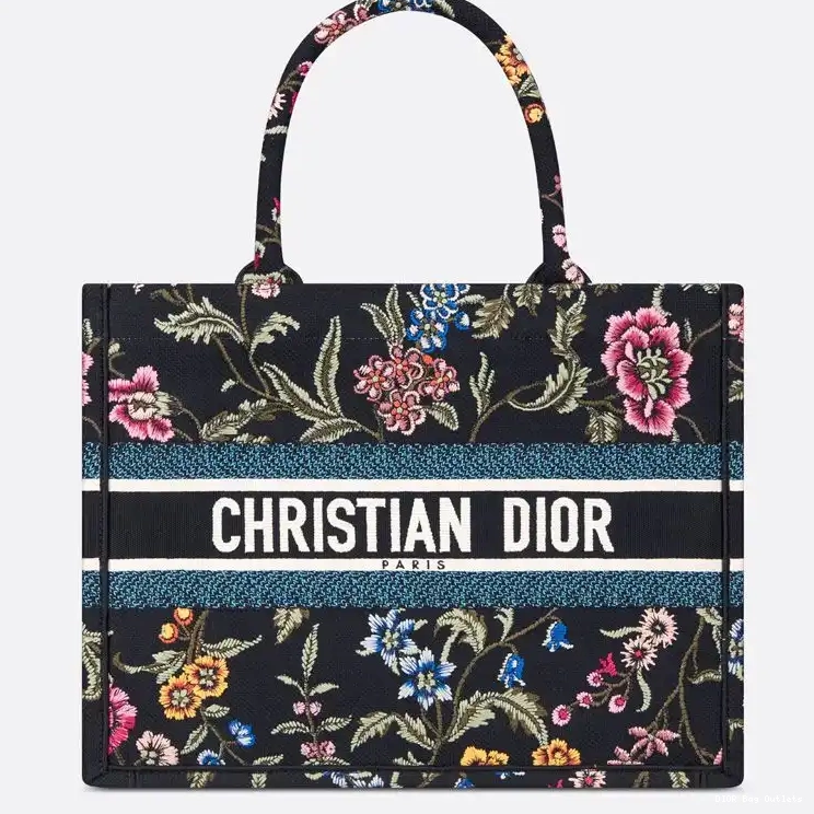 Affordable Hot Tote Petites Fleurs Black Dior Canvas Motif Book 0215