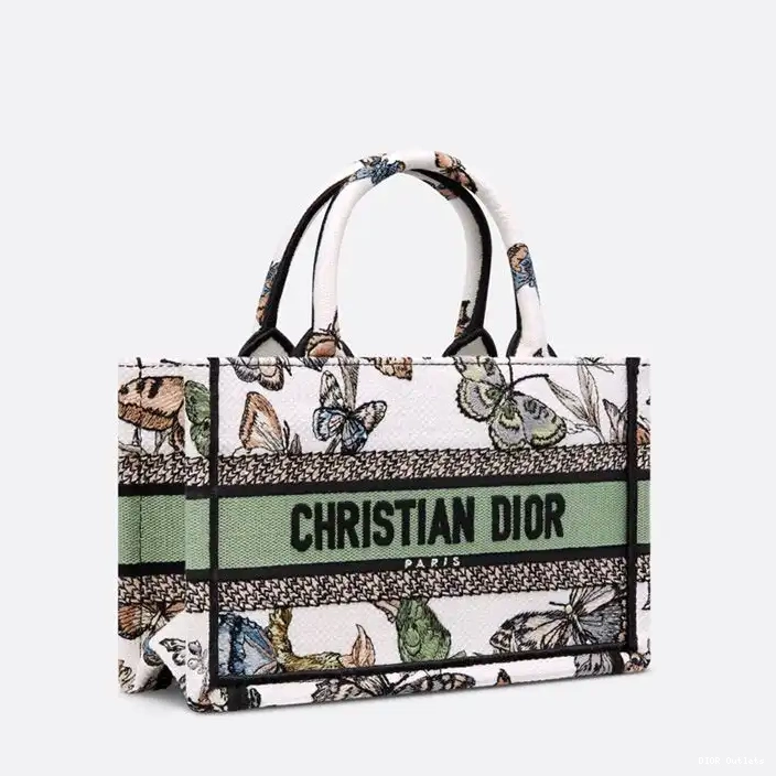 Affordable Hot Jouy Tote de Mini Book Mexico Dior Green Strap Motif with Canvas White Toile 0226