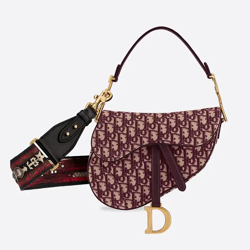 Cheap Hot Dior Saddle Bag Oblique Motif Canvas Burgundy 0206