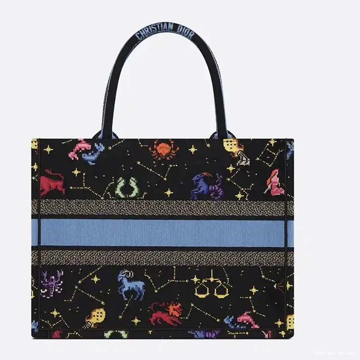 Affordable Hot Tote Dior Canvas Pixel Zodiac Motif Book Black 0217