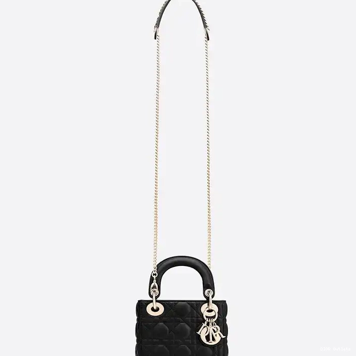 Affordable Hot Dior Cannage Lambskin Black Bag Mini Lady 0227