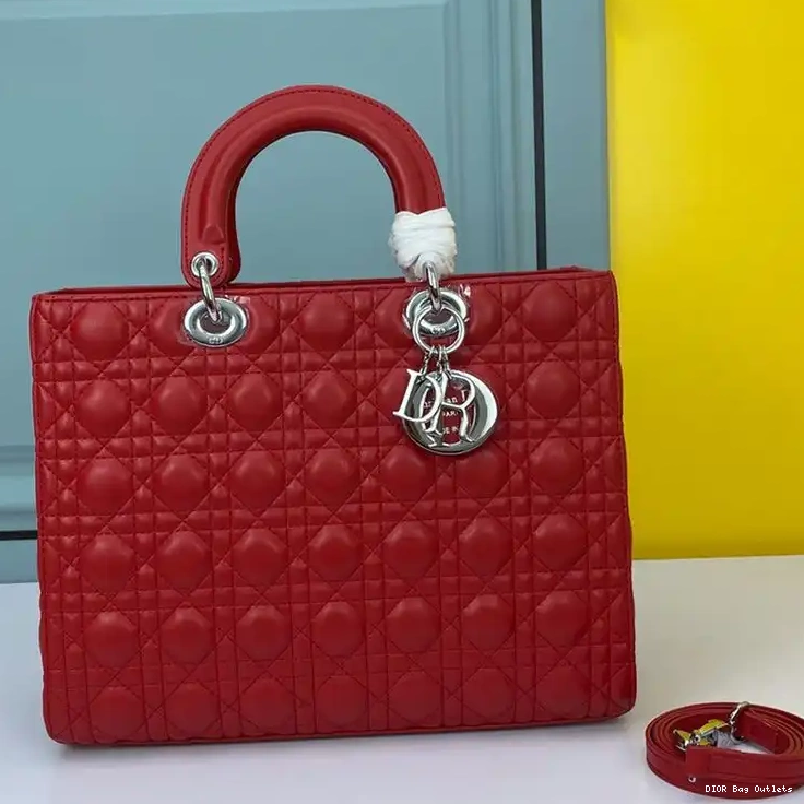 Affordable Hot Red Lambskin Large Lady Bag Cannage Dior Silver 0210