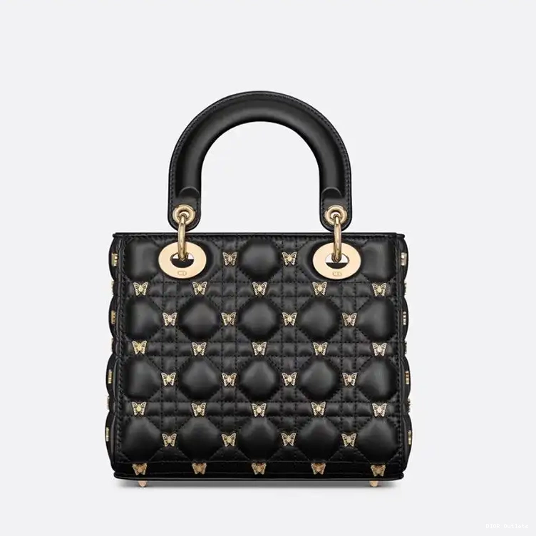 Affordable Hot Butterfly Small Lambskin with Lady Dior Cannage Bag Studs Black 0209