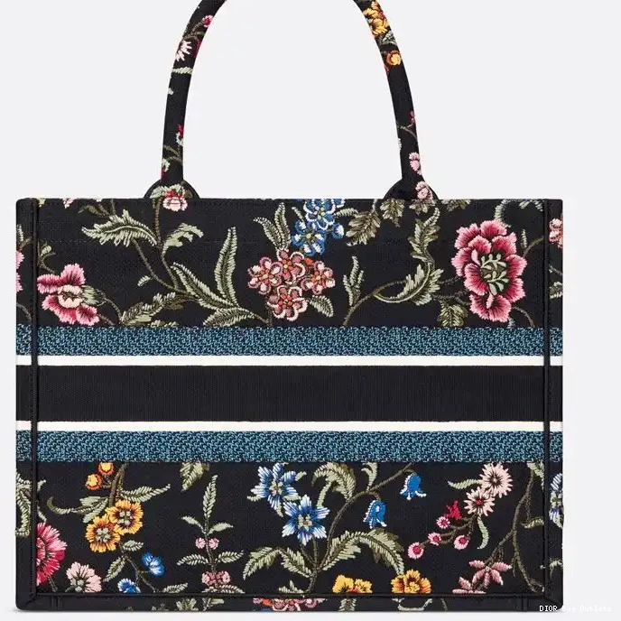 Affordable Hot Tote Petites Fleurs Black Dior Canvas Motif Book 0215