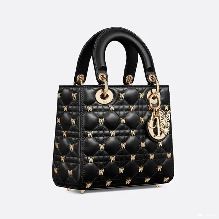 Affordable Hot Butterfly Small Lambskin with Lady Dior Cannage Bag Studs Black 0209