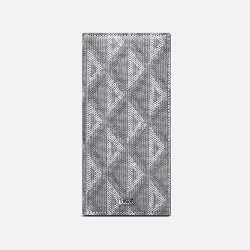 Affordable Hot Large Dior Vertical Wallet CD Diamond Motif Canvas Grey 0202