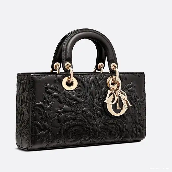 Affordable Hot Lady Black Lambskin Motif Medium Ornamental Quilted-Effect D-Joy Bag 0213