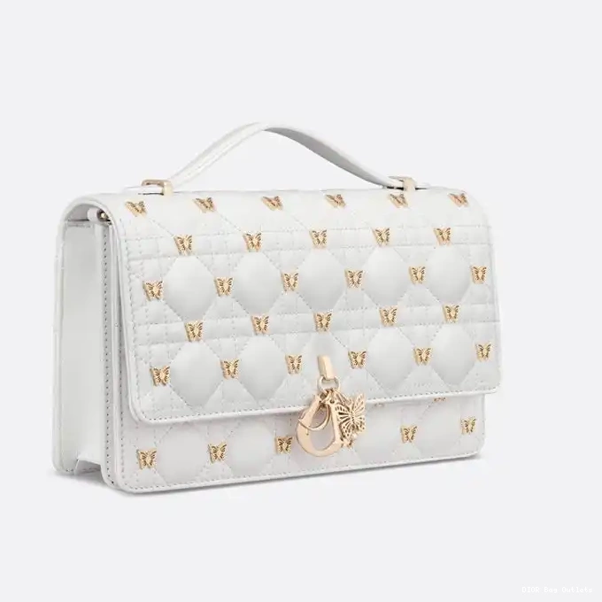 Affordable Hot Cannage Lambskin White Bag Miss Handle Butterfly Dior with Studs Top 0217