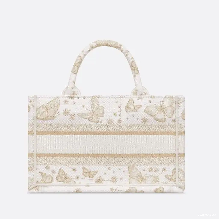 Affordable Hot Book Motif White Canvas Tote Zodiac with Mini Butterfly Strap Gold Dior 0222