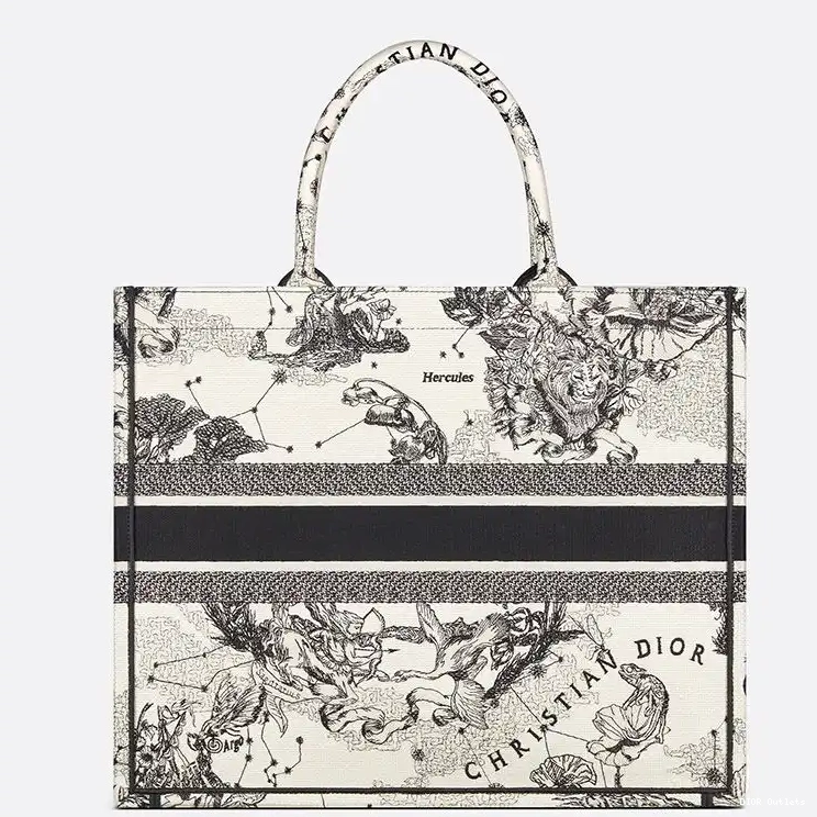 Affordable Hot White Book Canvas Jouy Tote Zodiac de Dior Motif Toile 0214