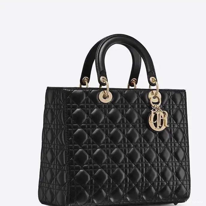 Cheap Hot Gold Lady Large Bag Black Dior Lambskin Cannage 0218