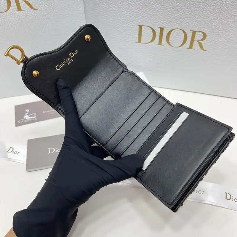 Cheap Hot Dior Saddle Three-Fold Card Holder Oblique Motif Canvas Black 0202