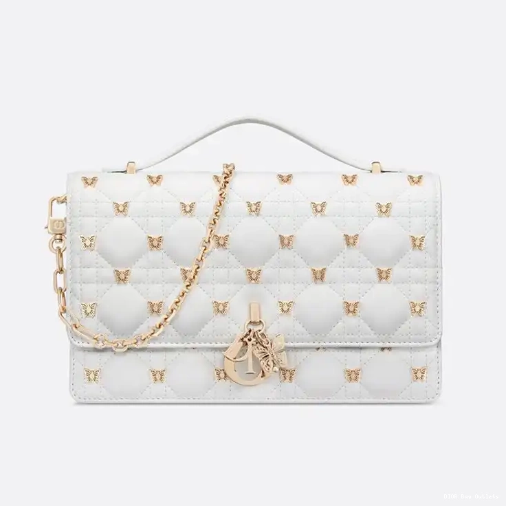 Affordable Hot Cannage Lambskin White Bag Miss Handle Butterfly Dior with Studs Top 0217