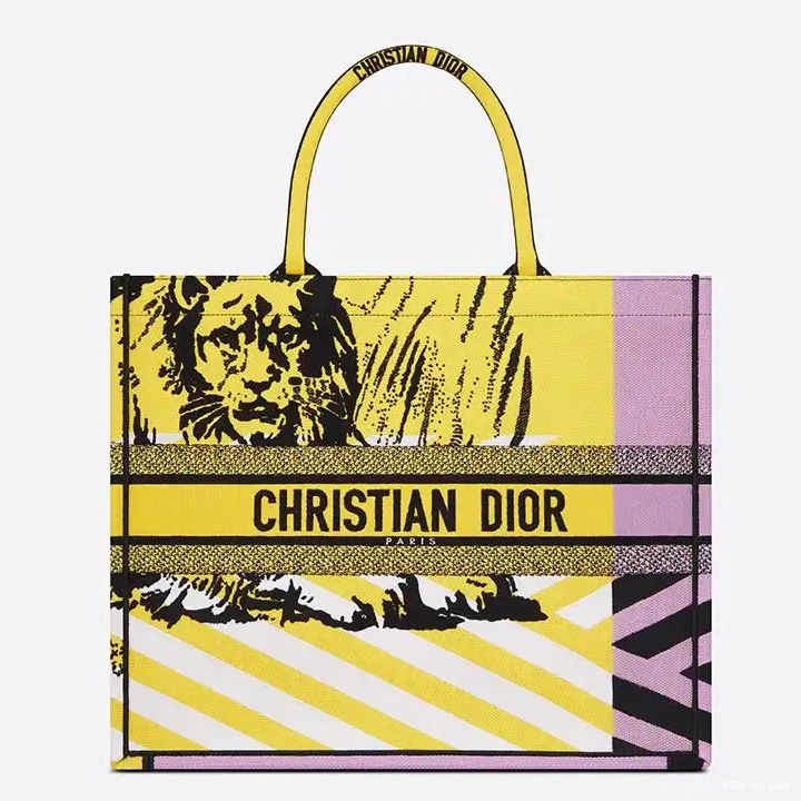 Cheap Hot Pink D-Jungle Motif Pop Dior Book Tote Yellow Canvas 0218