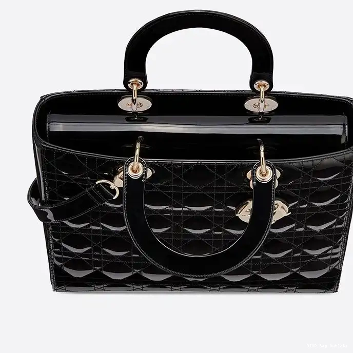 Affordable Hot Gold Cannage Patent Calfskin Lady Bag Black Dior Large 0225