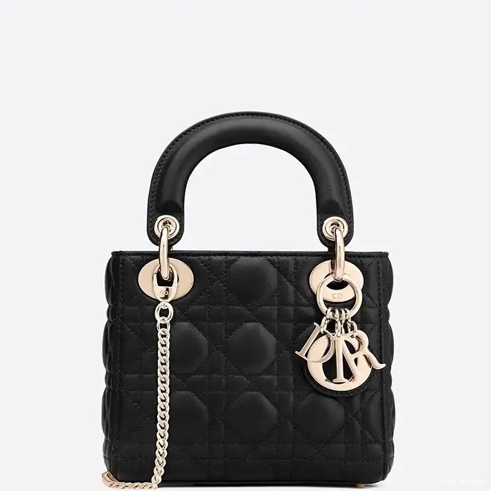 Affordable Hot Dior Cannage Lambskin Black Bag Mini Lady 0227