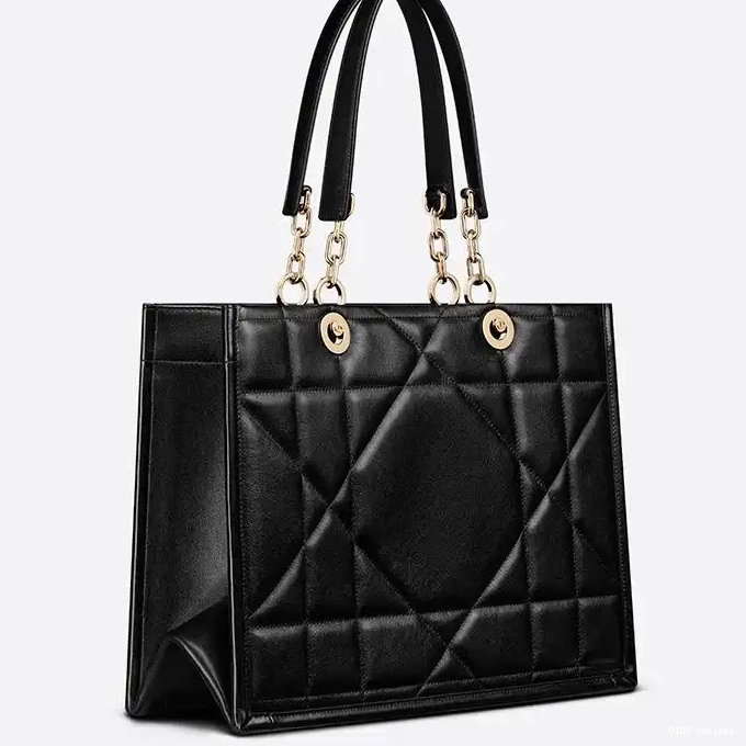 Cheap Hot Dior Essential Tote Calfskin Black Archicannage 0212