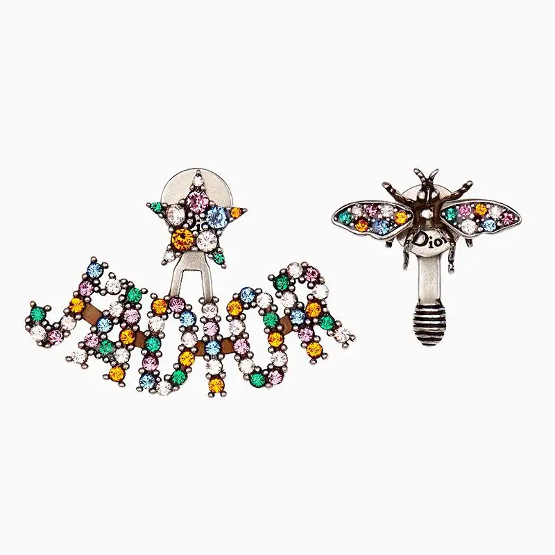 Affordable Hot J'Adior Earrings Antique Metal with Multicolor Crystals Silver 0204