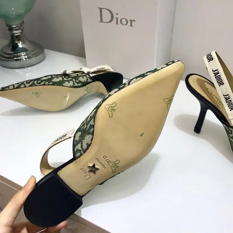 Affordable Hot J'Adior Slingback Pumps Women Oblique Motif Canvas Green 0203