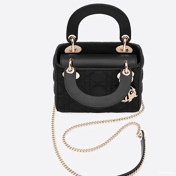 Affordable Hot Dior Cannage Lambskin Black Bag Mini Lady 0227