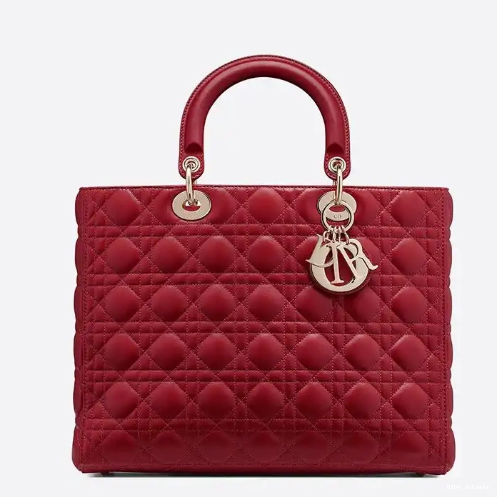 Affordable Hot Red Lady Large Lambskin Gold Cannage Bag Dior 0226