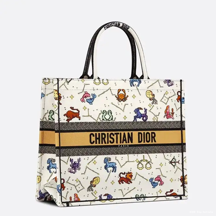 Affordable Hot Zodiac Pixel White Tote Book Motif Canvas Dior 0217