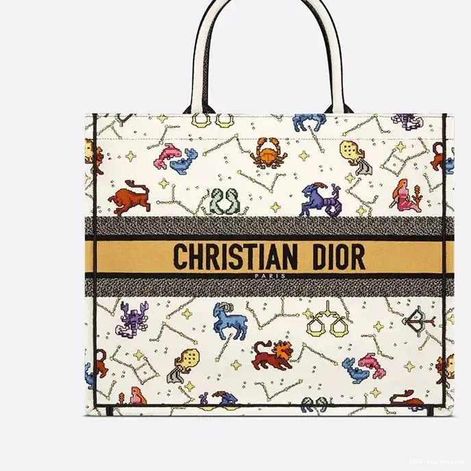 Affordable Hot Zodiac Pixel White Tote Book Motif Canvas Dior 0217