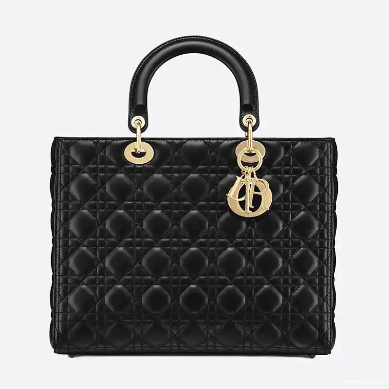 Cheap Hot Cannage Dior Lambskin Lady Gold Bag Black Large 0219