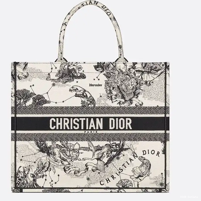 Affordable Hot White Book Canvas Jouy Tote Zodiac de Dior Motif Toile 0214