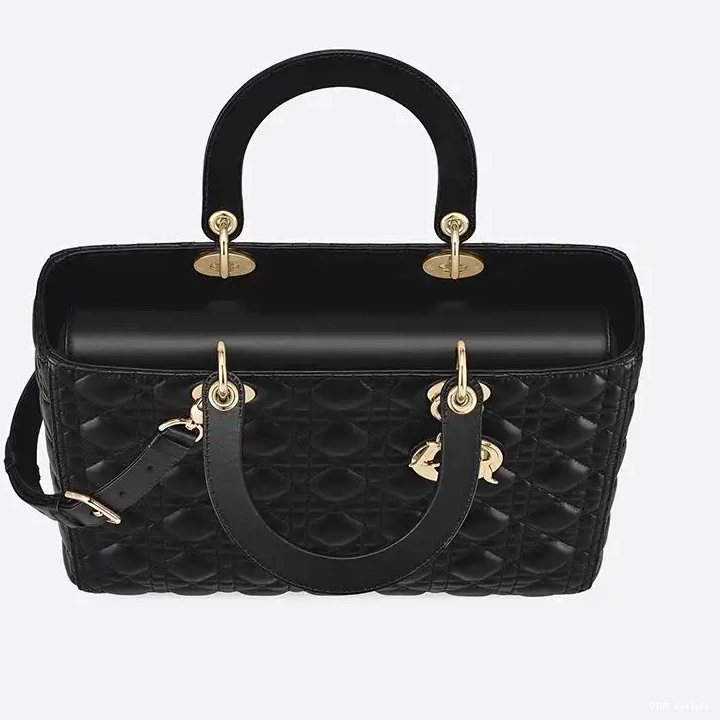 Cheap Hot Gold Lady Large Bag Black Dior Lambskin Cannage 0218