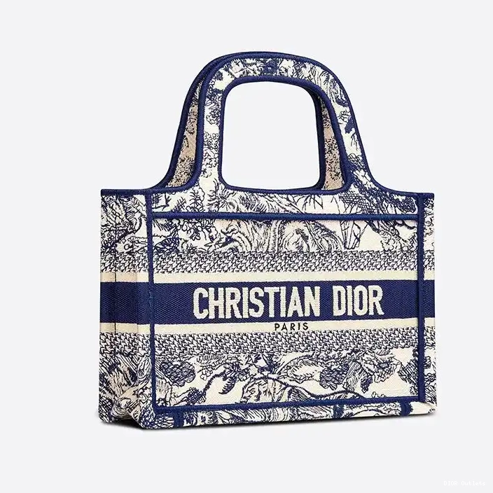 Affordable Hot Mini Dior Motif Toile De Book Jouy Canvas Tote Blue 0214