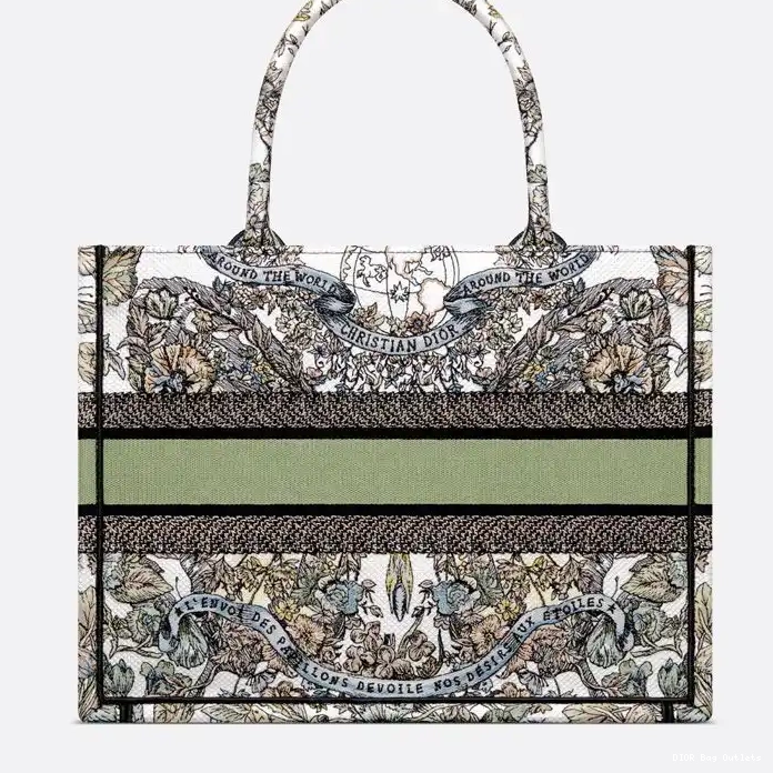 Affordable Hot Canvas Tote The White Dior Motif Book Green Around World Butterfly 0213