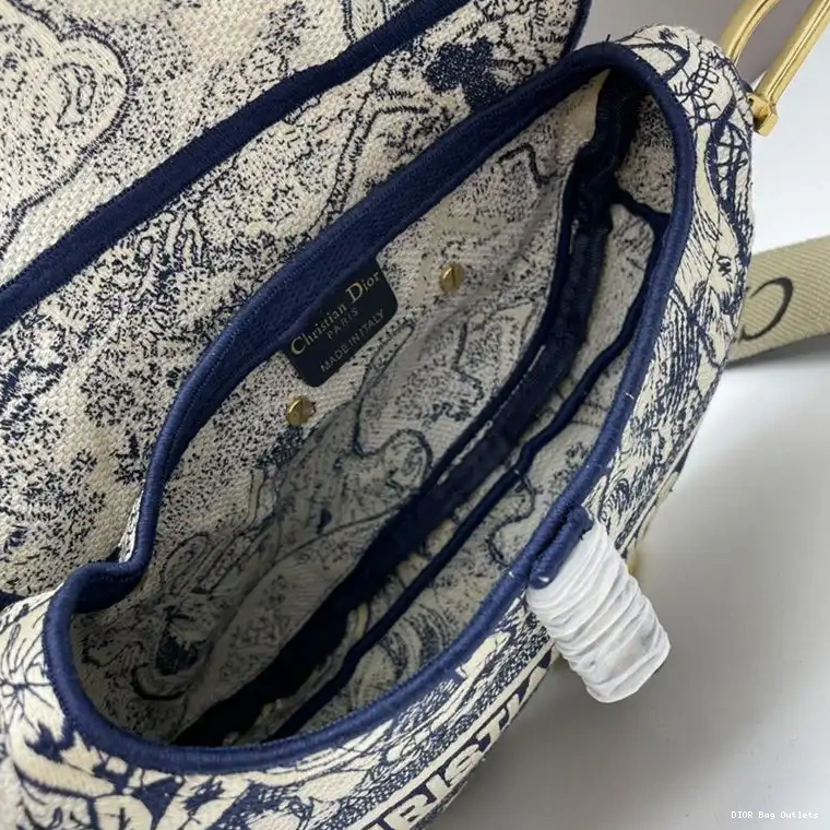 Affordable Hot Jouy Christian Dior de Blue Motif Saddle Canvas Bag Toile 0213