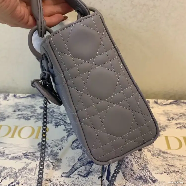 Affordable Hot Dior Ultramatte Mini Grey Cannage Calfskin Lady Bag 0214