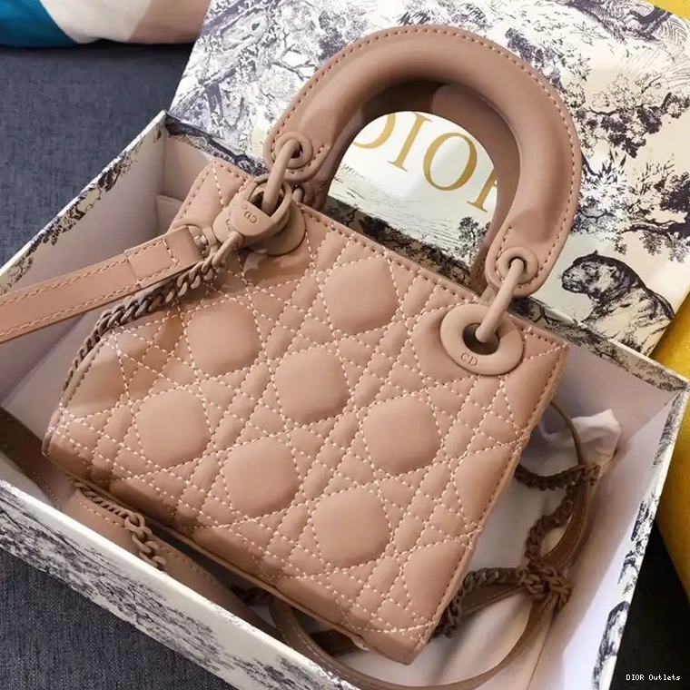 Affordable Hot Ultramatte Bag Mini Lady Calfskin Apricot Dior 0216