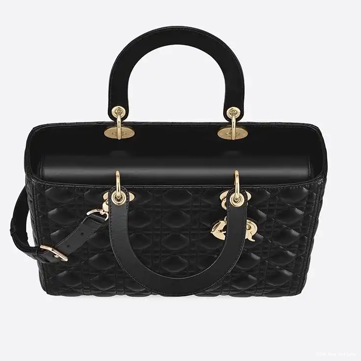 Cheap Hot Cannage Dior Lambskin Lady Gold Bag Black Large 0219