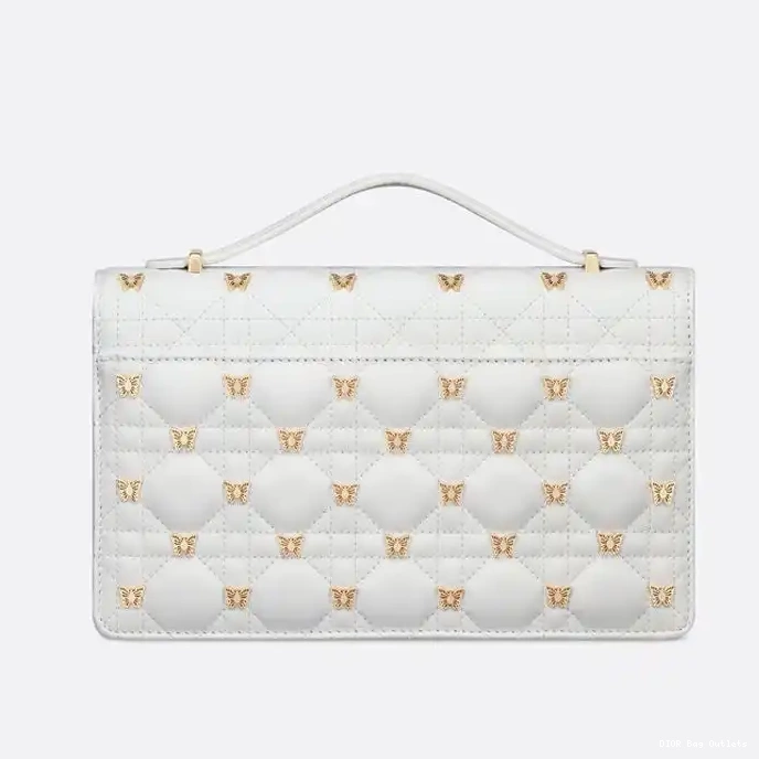 Affordable Hot Cannage Lambskin White Bag Miss Handle Butterfly Dior with Studs Top 0217