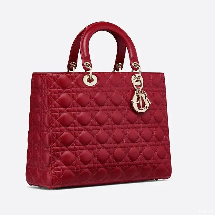 Affordable Hot Red Lady Large Lambskin Gold Cannage Bag Dior 0226