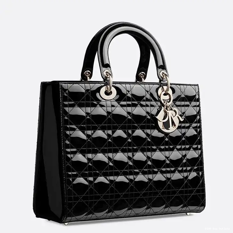 Affordable Hot Gold Cannage Patent Calfskin Lady Bag Black Dior Large 0225