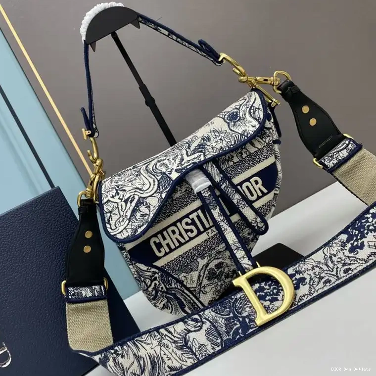 Affordable Hot Jouy Christian Dior de Blue Motif Saddle Canvas Bag Toile 0213