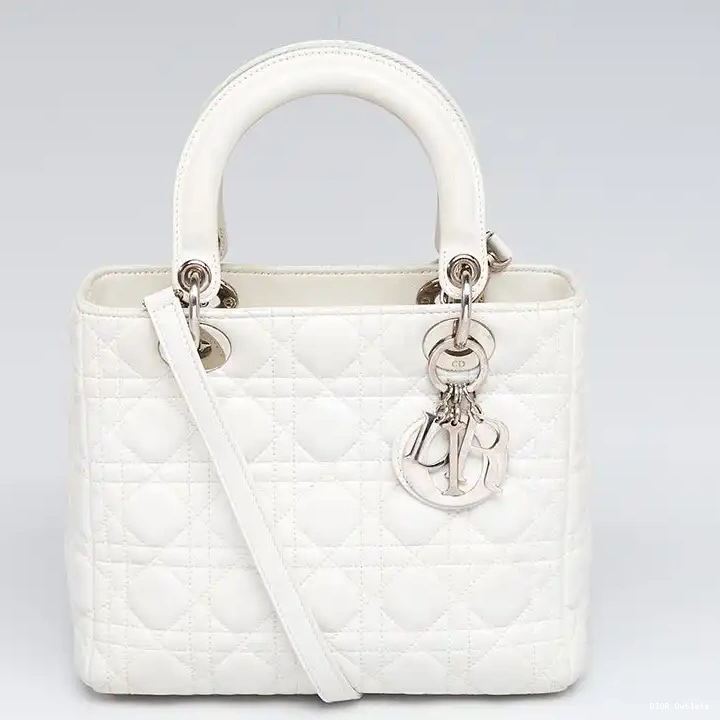 Cheap Hot Cannage Lambskin Silver Medium Lady Dior White Bag 0223